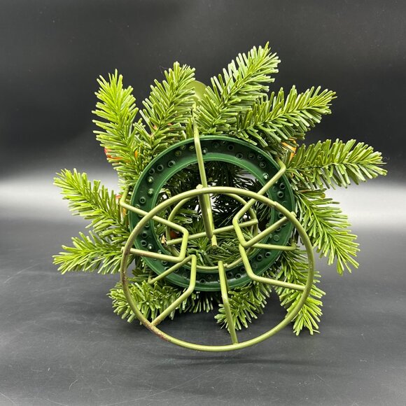 Vintage Christmas Candle Holder Centerpiece Metal Faux Pine Greenery Green 1960s - Picture 4 of 10